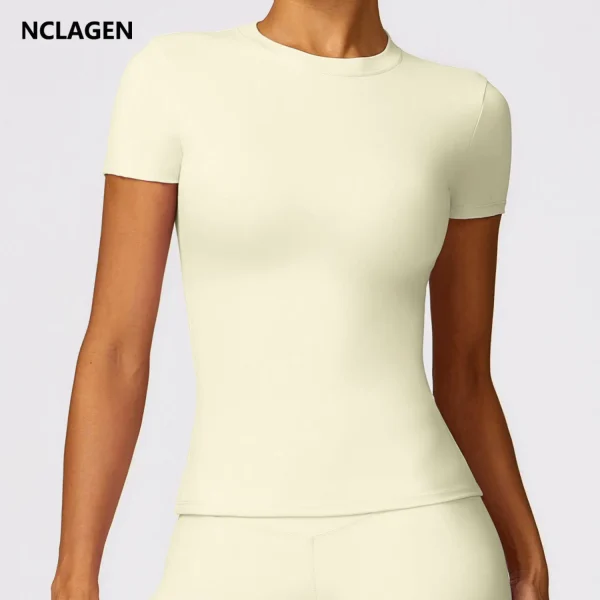 NCLAGEN Women's Short Sleeve Gym T-Shirt for Yoga and Fitness
