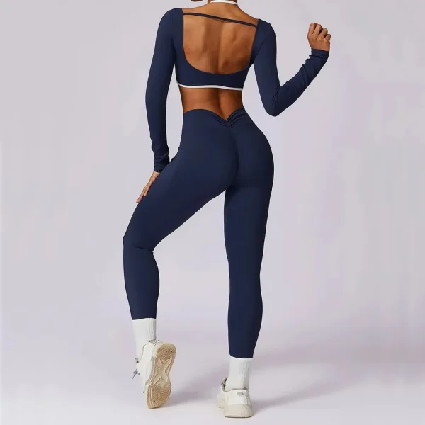 Women's Backless 2-Piece Gym Set with Short-Sleeve Top