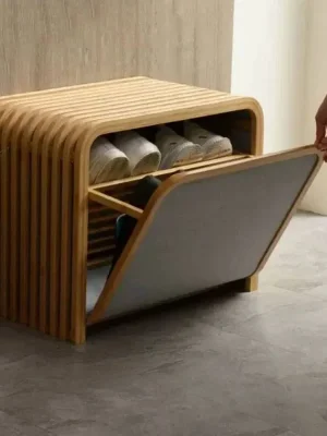 Bamboo Storage Bench with Shoe Organizer