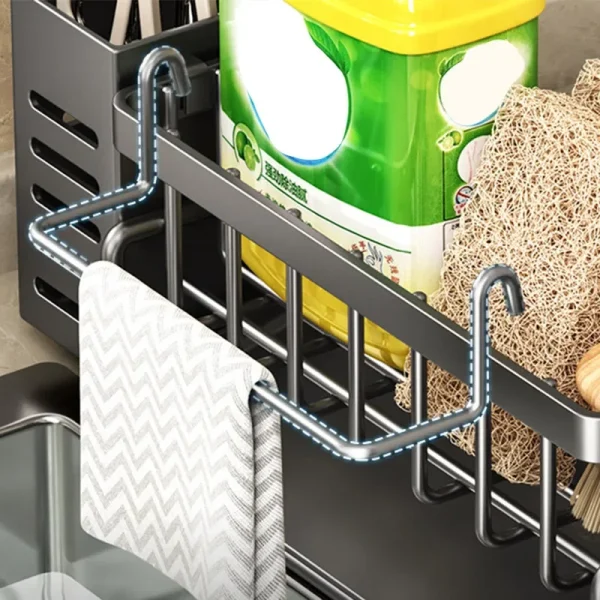 Stainless Steel Kitchen Sink Rack with Sponge Holder & Drain Basket
