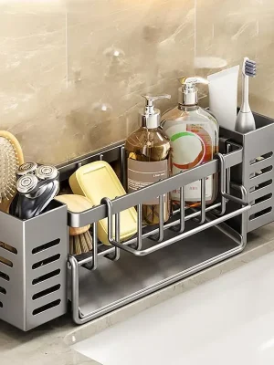 Stainless Steel Kitchen Sink Rack with Sponge Holder & Drain Basket