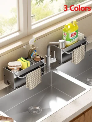 Kitchen Sink Sponge Holder & Dish Drying Rack Organizer