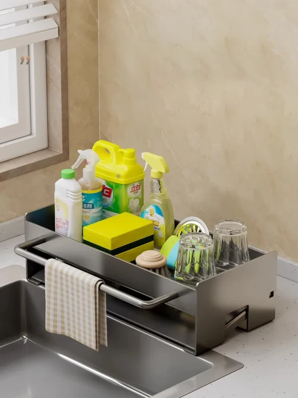 Kitchen Sink Sponge Holder & Dish Drying Rack Organizer