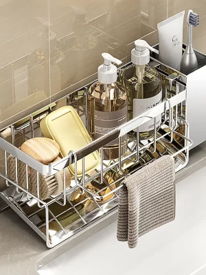 Metal Sink Storage Rack with Cutlery & Sponge Holder