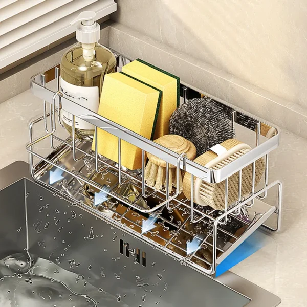 Metal Sink Storage Rack with Cutlery & Sponge Holder