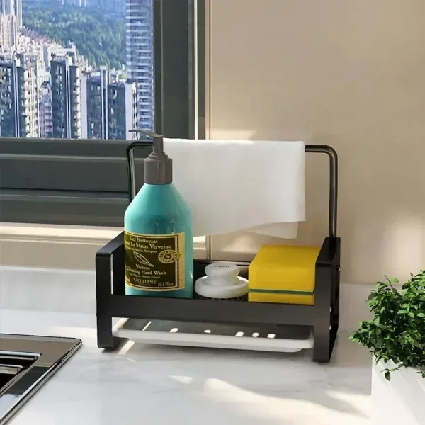 Aluminum Sink Caddy – Sponge & Soap Holder with Drain Tray