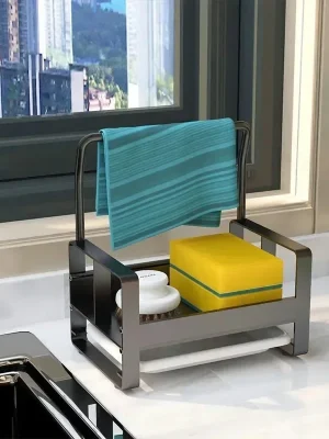 Aluminum Sink Caddy – Sponge & Soap Holder with Drain Tray