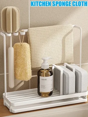 Carbon Steel Kitchen Sink Rack – Towel, Sponge & Brush Organizer