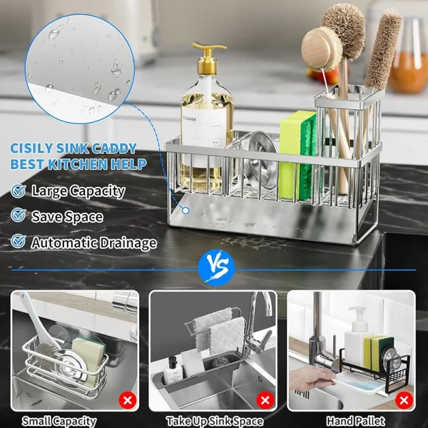 Stainless Steel Sink Caddy Sponge & Brush Holder