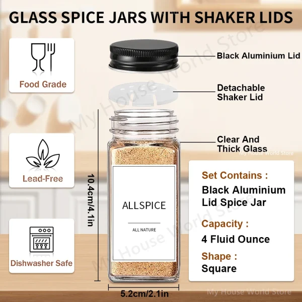 12-Piece Spice Jar Set – Glass Containers with Labels & Black Shaker Lids