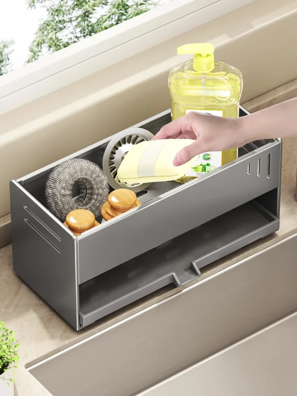 Kitchen Sink Organizer - Dish Drainer, Sponge Rack & Cloth Holder