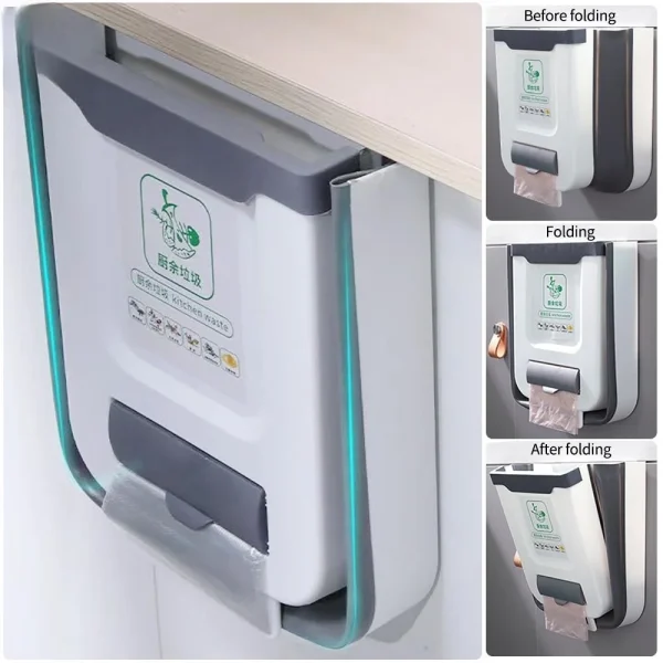 Folding Wall-Mounted Trash Can – for Kitchen, Cabinet, or Vehicle Use
