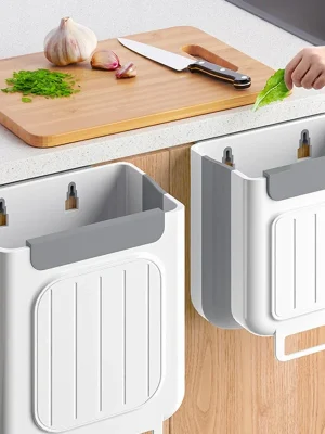 Foldable Wall-Mounted Kitchen Trash Can – Hanging, No-Bend, Easy to Clean