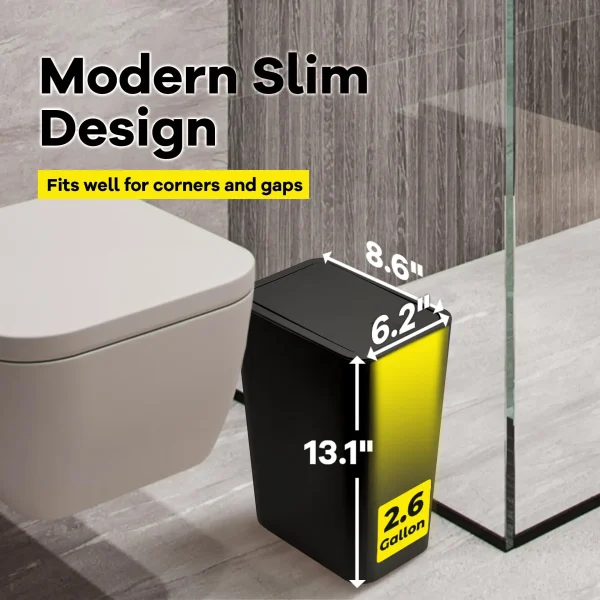 10L Bathroom Trash Can – Small Pop-Up Lid Wastebasket for Home