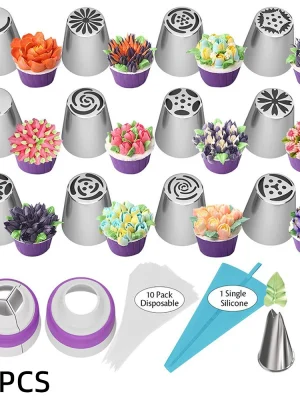 27PCS Russian Piping Nozzle Set – Stainless Steel Cake Decorating Tips