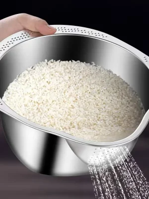 304 Stainless Steel Rice Washer & Strainer Bowl – Multi-Use Kitchen Colander