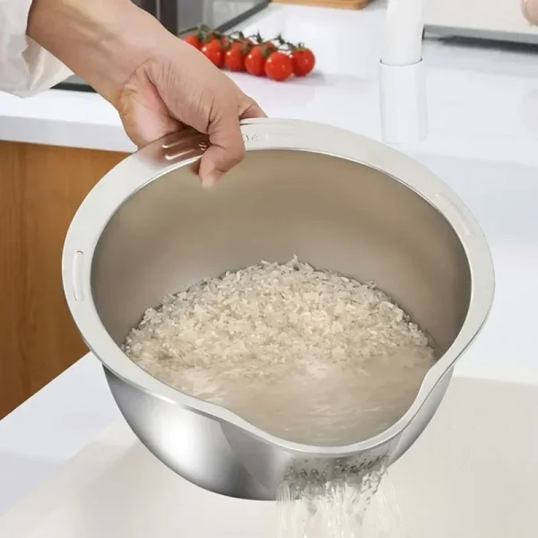 304 Stainless Steel Rice Washer & Strainer Bowl – Multi-Use Kitchen Colander