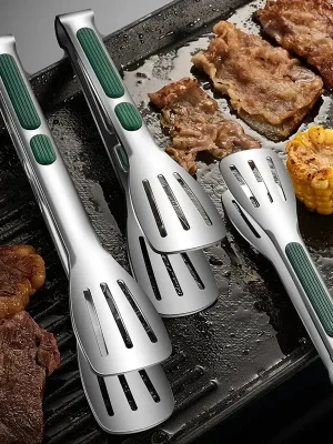 1pc Non Slip Stainless Steel Food Tongs