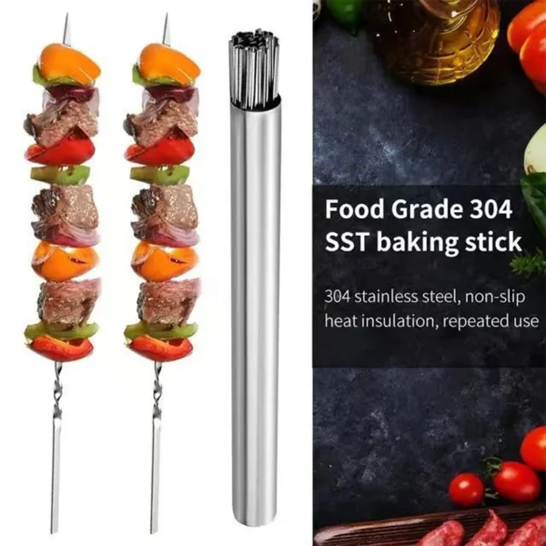20 Pcs Reusable Barbecue Skewer Rotatable Flat Metal