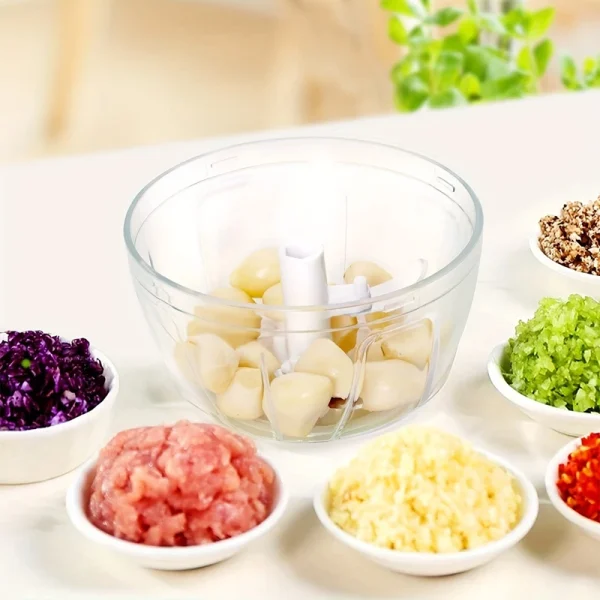 500/900ML Manual Food Chopper – Hand Crank Vegetable & Garlic Mincer