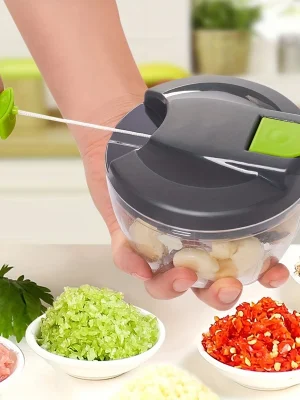 500/900ML Manual Food Chopper – Hand Crank Vegetable & Garlic Mincer