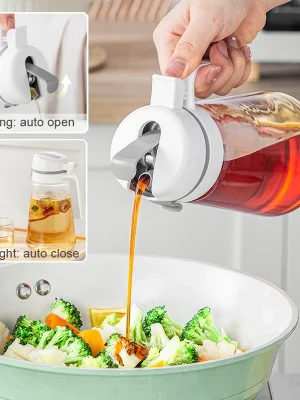 Auto-Flip Olive Oil Dispenser – Leakproof Glass Bottle