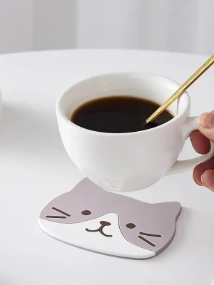 Cute Cat PVC Cup Cushion – Non-Slip, Heat-Resistant Silicone Mat
