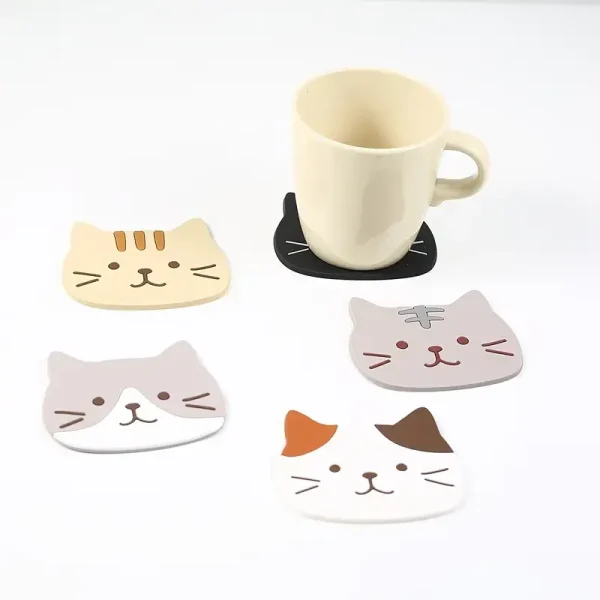 Cute Cat PVC Cup Cushion – Non-Slip, Heat-Resistant Silicone Mat