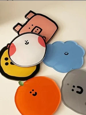 Cute Smiley Cartoon Acrylic Coaster Cup Mat Pad Mug Holder Mat Coffee Drinks Placemats Heat-resistant Bowl Pad