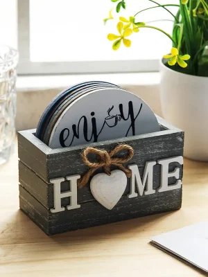 Home Love Wooden Coaster Set
