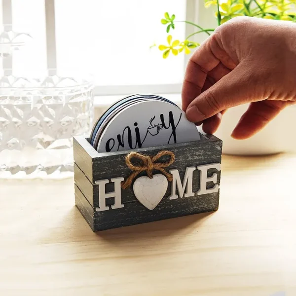 Home Love Wooden Coaster Set