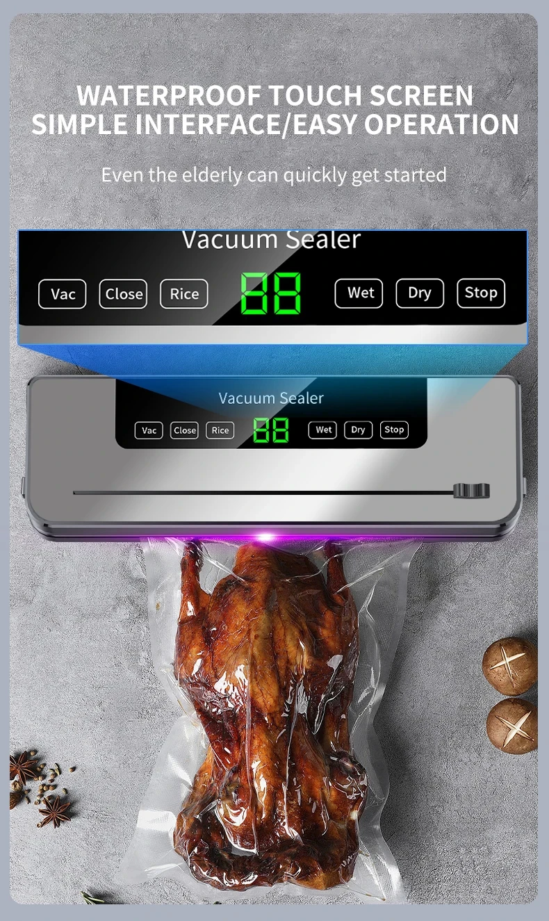 Electric Vacuum Sealer – For Dry/Wet Food with UV Sterilization & Built-in Cutter
