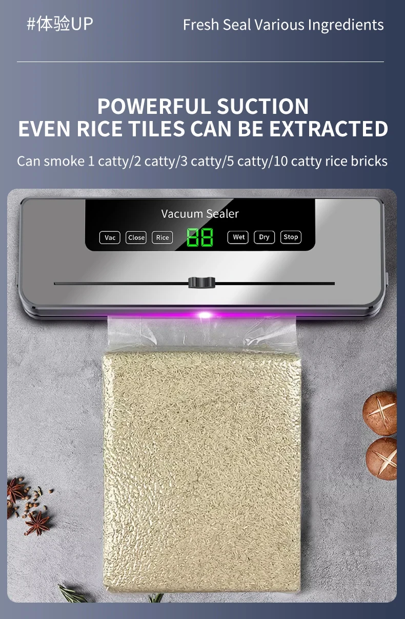 Electric Vacuum Sealer – For Dry/Wet Food with UV Sterilization & Built-in Cutter