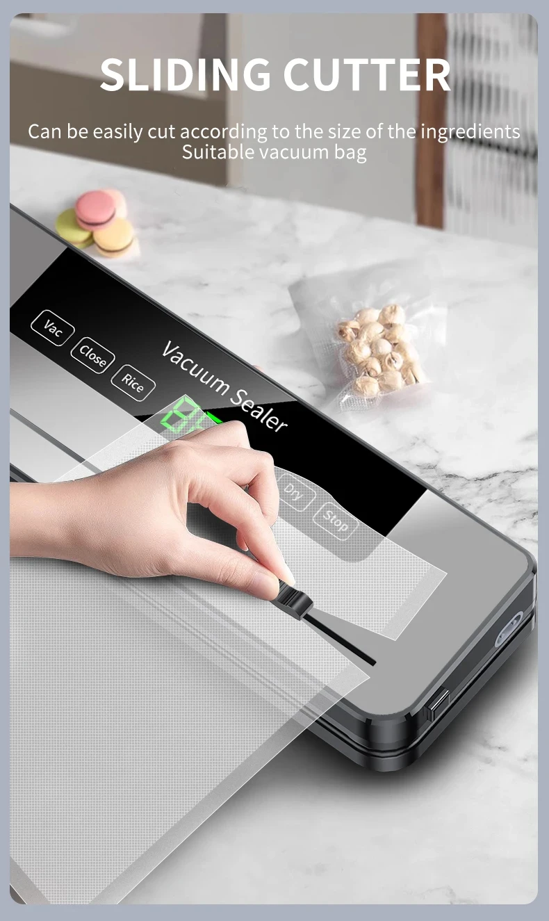 Electric Vacuum Sealer – For Dry/Wet Food with UV Sterilization & Built-in Cutter