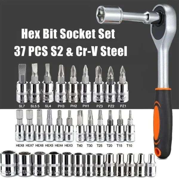 46PC 1/4" Drive Socket & Ratchet Wrench Set – Metric Tool Kit for Auto & Home