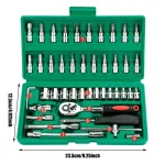 46PC 1/4" Drive Socket & Ratchet Wrench Set – Metric Tool Kit for Auto & Home