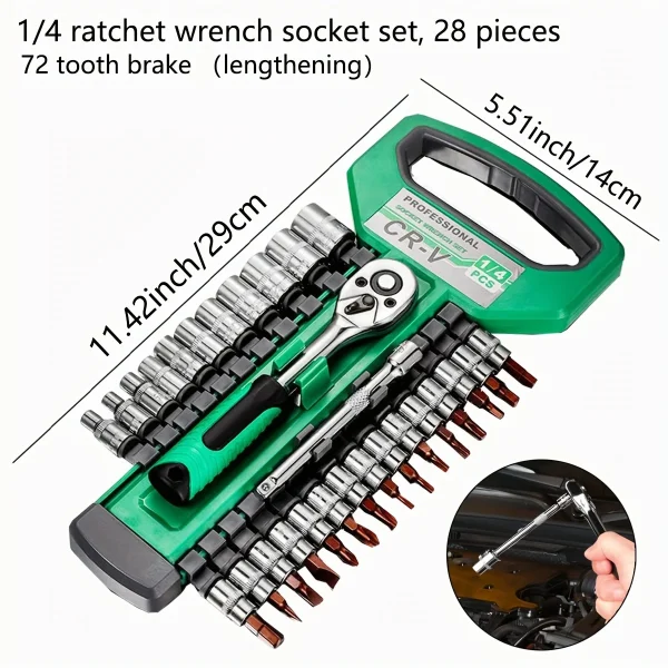 1/4" Ratchet Socket Wrench Set – Mechanic Tool Kit with Quick Release & Extension