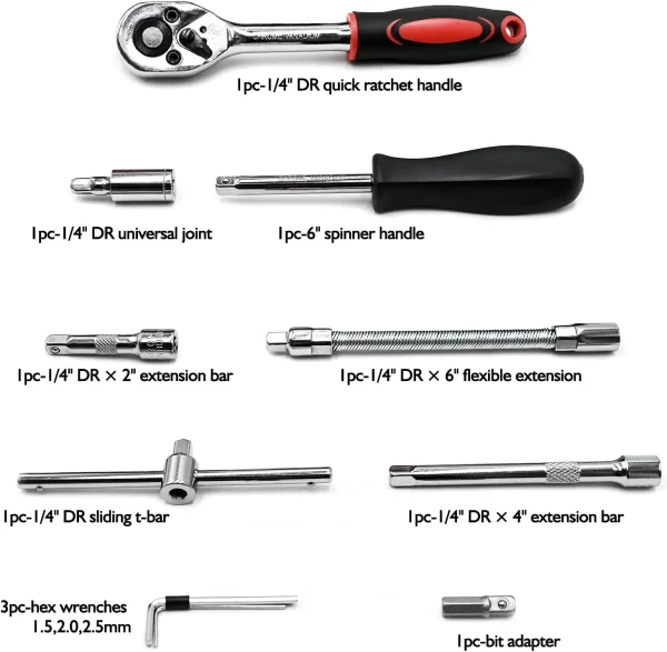FOCSE 46PC 1/4" Socket & Ratchet Set – Auto Repair Tool Kit