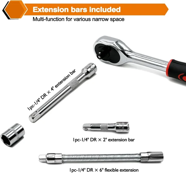 FOCSE 46PC 1/4" Socket & Ratchet Set – Auto Repair Tool Kit
