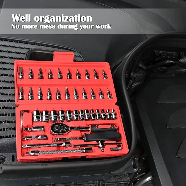 FOCSE 46PC 1/4" Socket & Ratchet Set – Auto Repair Tool Kit