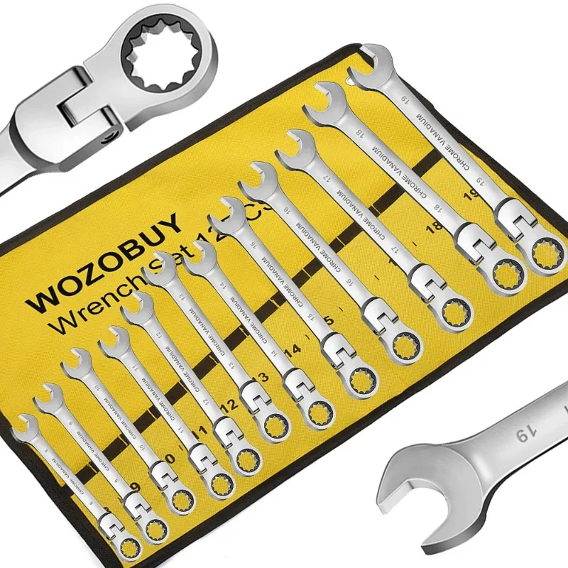 Ratcheting Wrench Set 6–22mm – Metric Flex-Head Spanners with Storage Bag