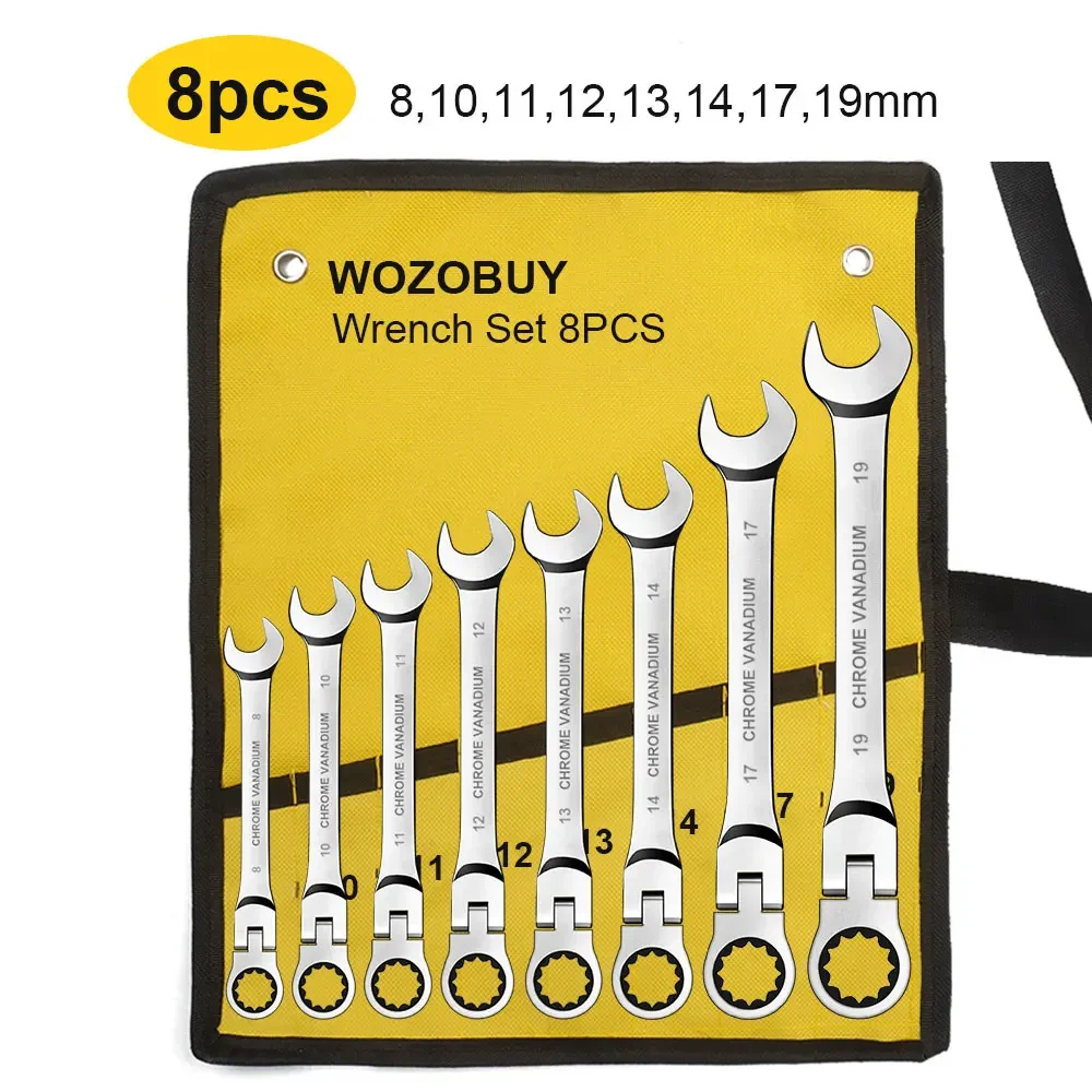 Ratcheting Wrench Set 6–22mm – Metric Flex-Head Spanners with Storage Bag
