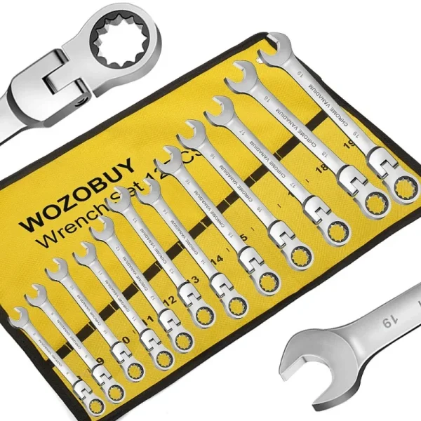 Ratcheting Wrench Set 6–22mm – Metric Flex-Head Spanners with Storage Bag
