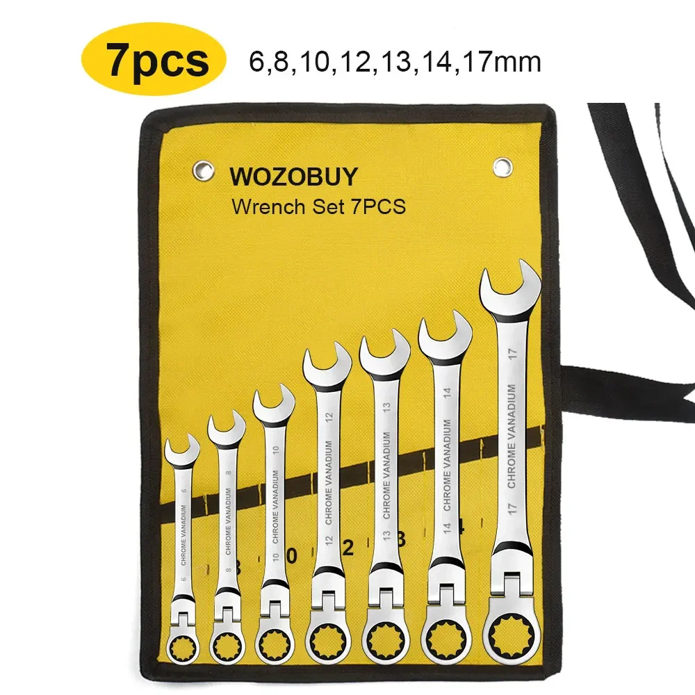 Ratcheting Wrench Set 6–22mm – Metric Flex-Head Spanners with Storage Bag
