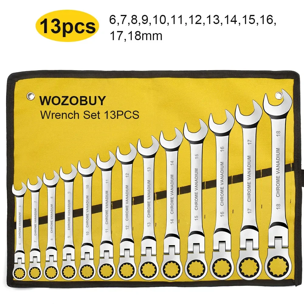 Ratcheting Wrench Set 6–22mm – Metric Flex-Head Spanners with Storage Bag