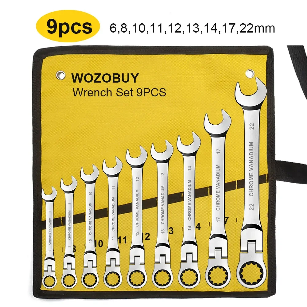 Ratcheting Wrench Set 6–22mm – Metric Flex-Head Spanners with Storage Bag