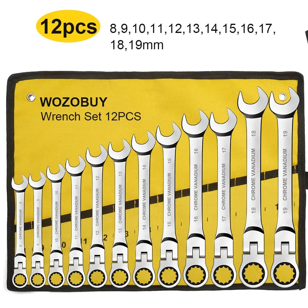Ratcheting Wrench Set 6–22mm – Metric Flex-Head Spanners with Storage Bag