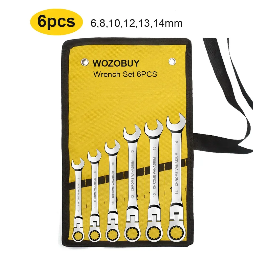 Ratcheting Wrench Set 6–22mm – Metric Flex-Head Spanners with Storage Bag