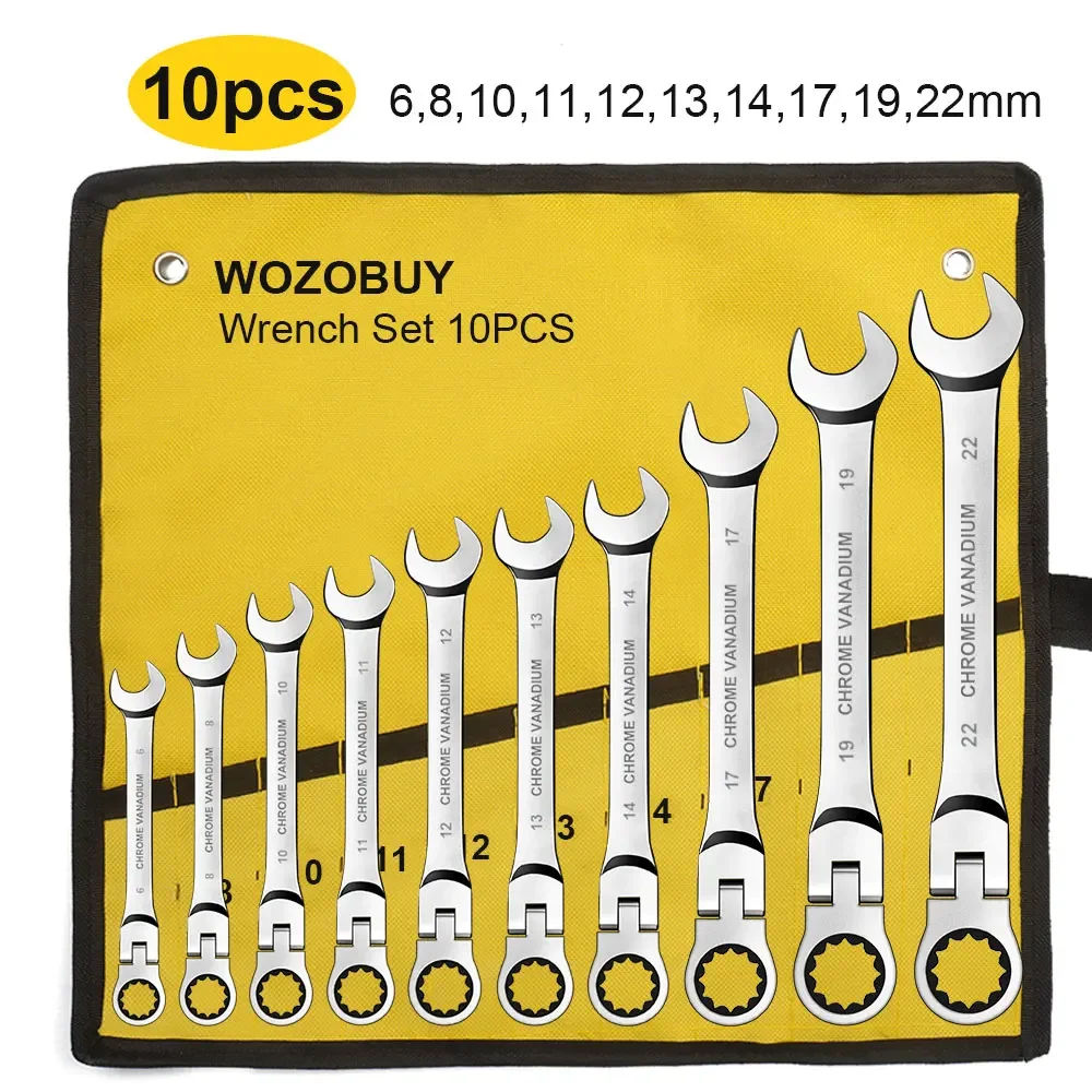 Ratcheting Wrench Set 6–22mm – Metric Flex-Head Spanners with Storage Bag