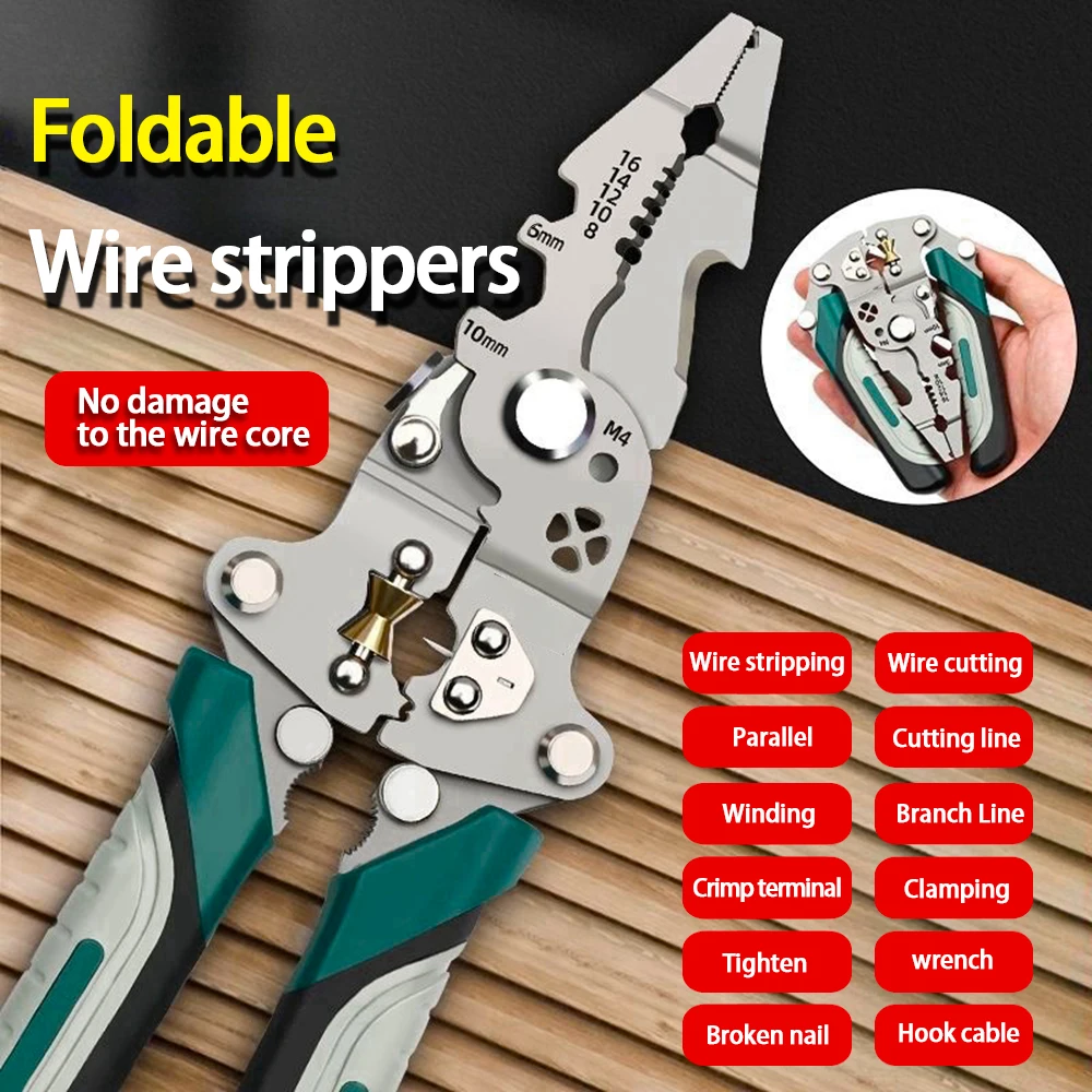 Foldable Wire Stripper – Multi-Function Crimping & Winding Tool with Pulley Design